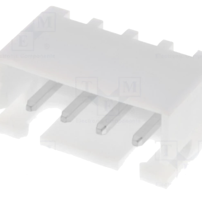 Conector elétrico branco de plástico com quatro pinos metálicos
