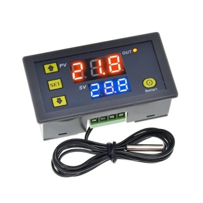 Controlador digital de temperatura com visor LED e cabo sensor preto