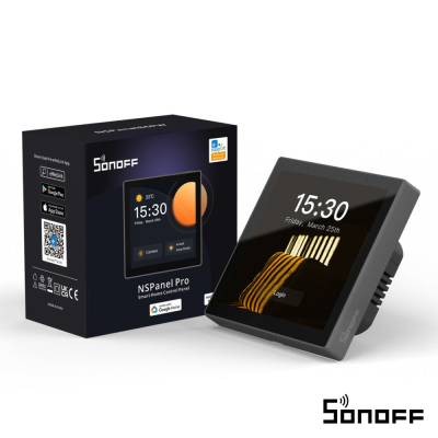 Painel inteligente Sonoff NSPanel Pro com ecrã tátil e caixa do produto