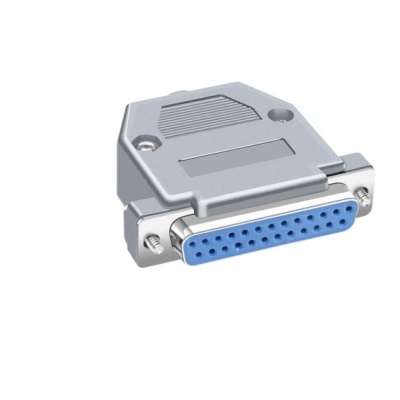 Conector adaptador metálico com entrada azul e tampa cinzenta