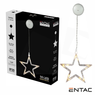 Decoração de estrela LED para janela com ventosa, luz quente, embalagem preta ENTAC