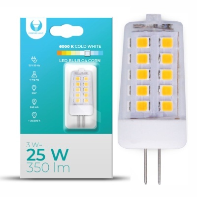 Lâmpada LED G4 Corn com nove LEDs amarelos e embalagem azul