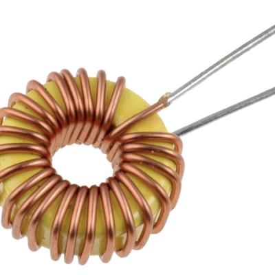Indutor toroidal com fio de cobre e terminais metálicos