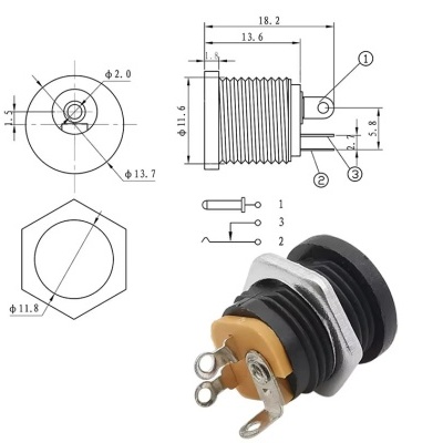 Conector de painel elétrico com rosca metálica e terminais
