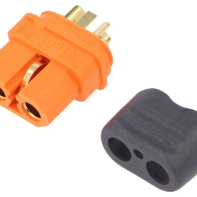 Conector elétrico XT60 laranja com capa preta