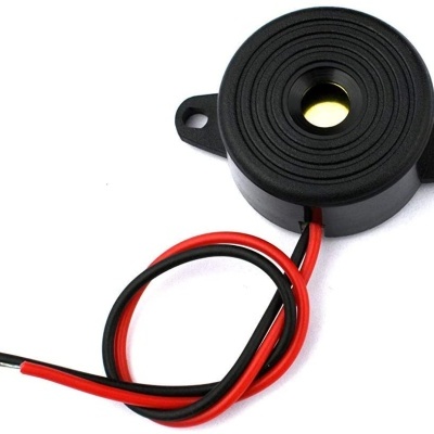 Buzzer piezoeléctrico negro con cable rojo y negro