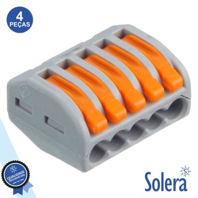 Conector elétrico cinzento com alavancas laranjas Solera