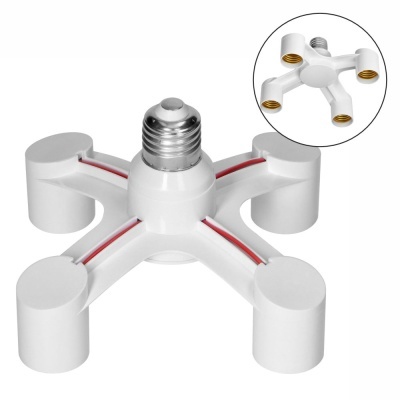 Adaptador de soquete de lâmpada branco com cinco conexões e base metálica roscada