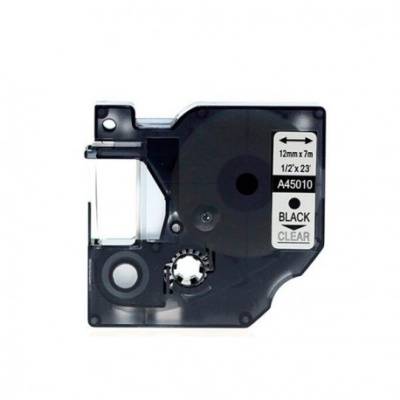 Cartucho de fita preto e transparente com etiqueta branca
