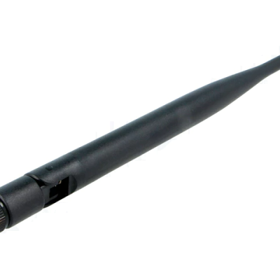 Antena preta de plástico e metal para ligação com cabo curto