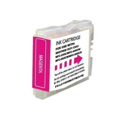 Cartucho de tinta magenta para impressora Brother com etiqueta e texto detalhado.