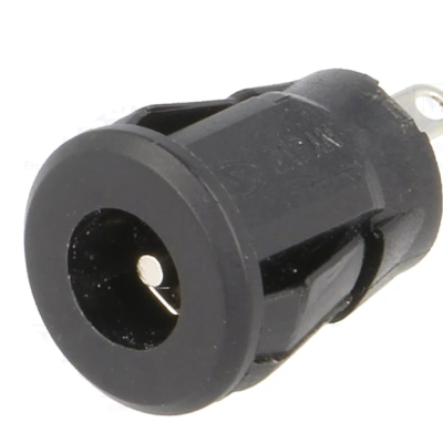 Conector elétrico de painel redondo preto com terminal metálico