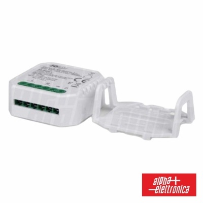 Módulo eletrónico branco com tampa separada e conector verde