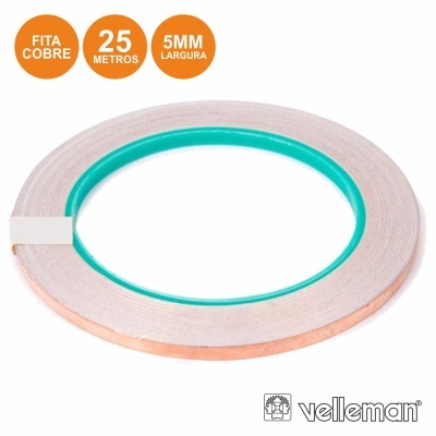 Rolo de fita cobre 25 metros 5 mm largura Velleman