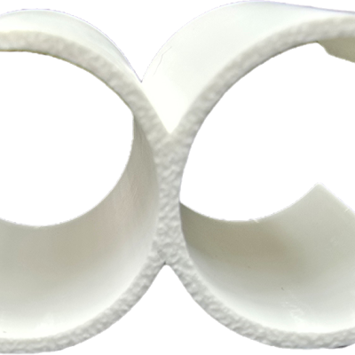 Suporte plástico branco com duas secções curvas concavas