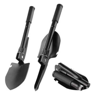 Ferramentas de jardinagem ou sobrevivência pretas com cabos antiderrapantes