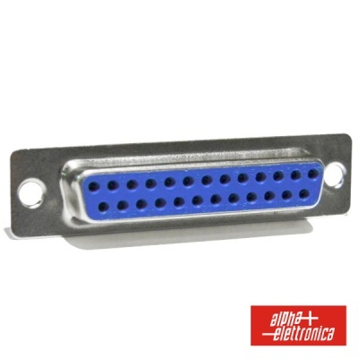 Conector DB25 fêmea com 25 orifícios e estrutura metálica