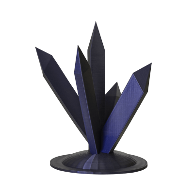 Escultura decorativa azul escura em forma de cristal com base redonda