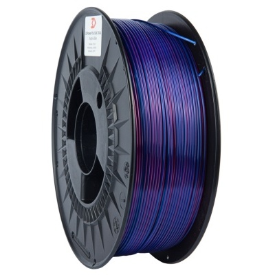 Carretel preto com filamento azul e roxo para impressão 3D