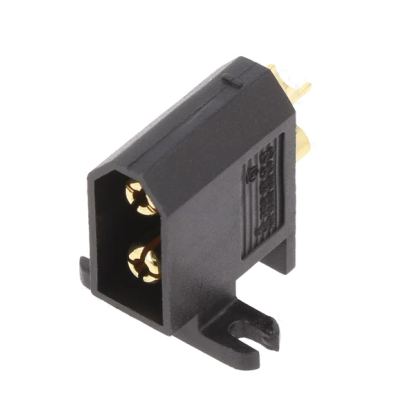 Conector elétrico preto com três pinos dourados