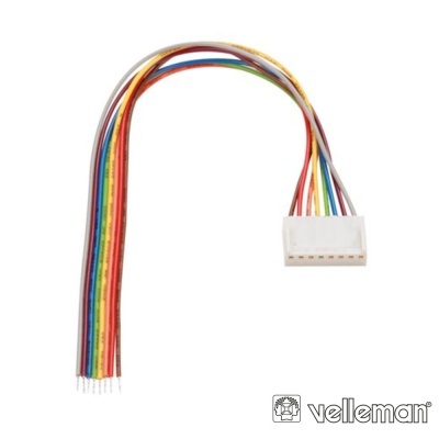 Cabo elétrico colorido com ficha branca e logo Velleman