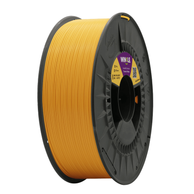 Rolo de filamento 3D amarelo em carretel preto com etiqueta WINKLE