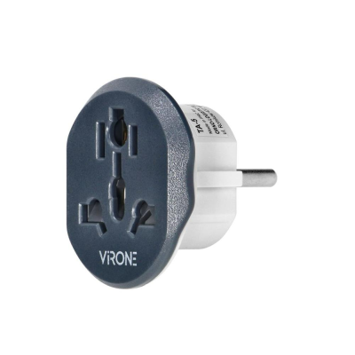 Adaptador de tomada universal VIRONE branco e azul escuro com múltiplos encaixes