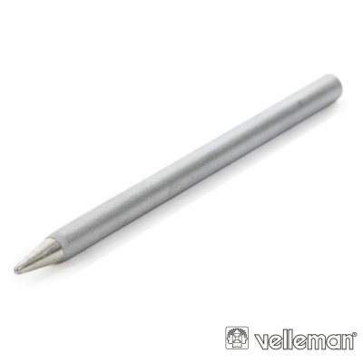 Ponteira metálica prateada com ponta fina e logotipo Velleman