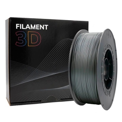 Bobina de filamento 3D cinza com embalagem preta e texto FILAMENT 3D