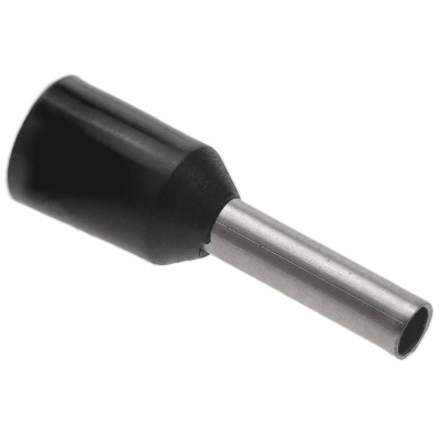 Terminal elétrico tipo ferrule com isolamento preto e parte metálica tubular
