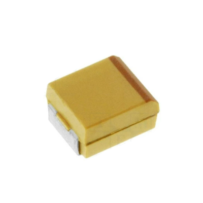 Componente electrónico amarelo com terminais metálicos