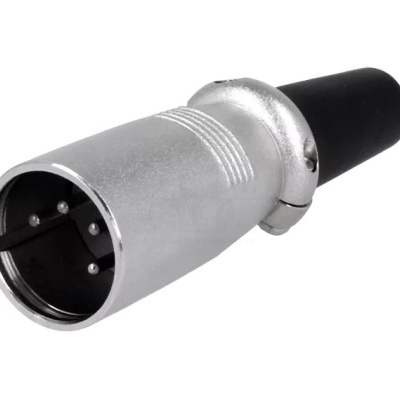 Conector XLR de 3 pinos prateado com ponta preta