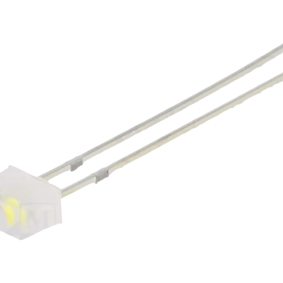 LED amarelo com corpo plástico branco e dois fios metálicos