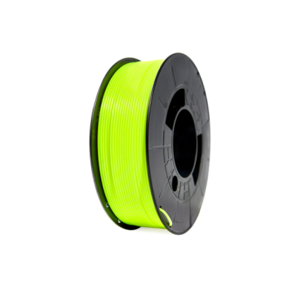 Carretel de filamento para impressora 3D verde fluorescente em fundo branco