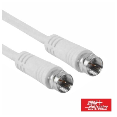 Cabo coaxial branco com conectores metálicos e logótipo ALPHA + ELETTRONICA