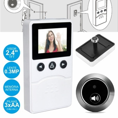 Videoporteiro digital branco com visor a cores e olho mágico