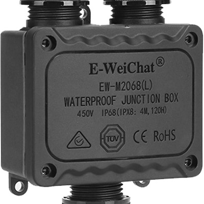 Caixa de derivação impermeável preta E-WeiChat com três conexões roscadas
