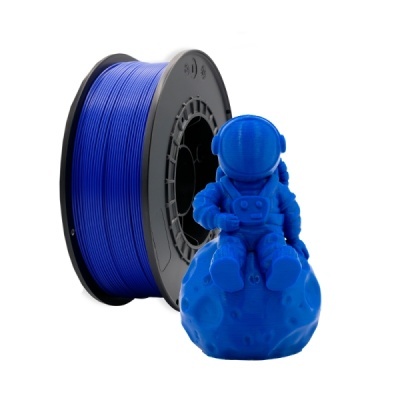 Bobina de filamento 3D azul com figura astronauta azul sentada na lua