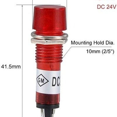 Indicador luminoso vermelho DC 24V com medidas e etiqueta GM DC