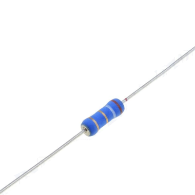 Resistor azul com anéis coloridos e terminais metálicos