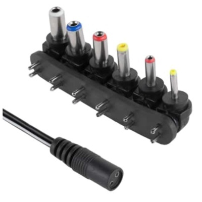 Conjunto de adaptadores de carregador com pontas coloridas e cabo preto