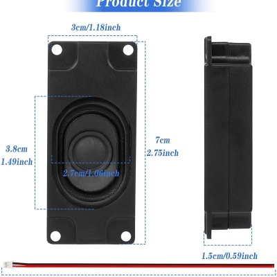 Coluna retangular preta com detalhes e cabo, com dimensões escritas em azul