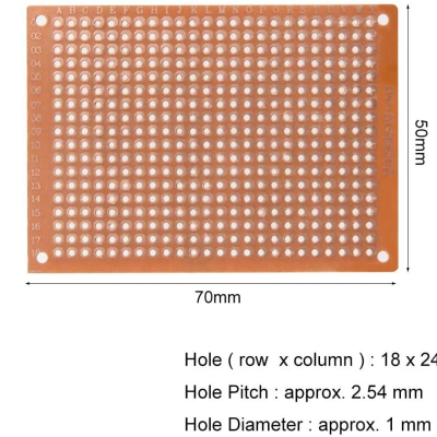 Placa de circuito impresso laranja perfurada com grelha de furos