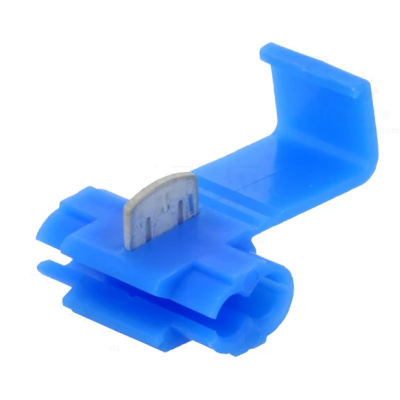 Conector elétrico rápido azul em plástico com terminal metálico exposto