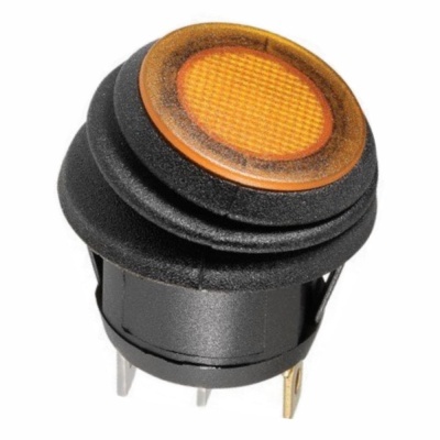 Interruptor redondo de pressão com LED laranja e corpo preto