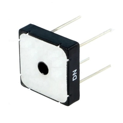 componente eletrónico quadrado com pinos metálicos e letra DN