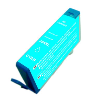 Cartucho de tinta ciano 364XL em fundo branco