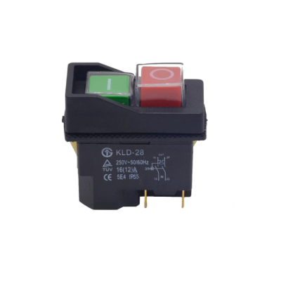 Interruptor elétrico KLD-28 com botões verde e vermelho