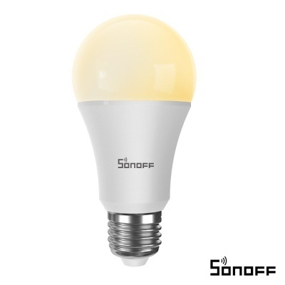 Lâmpada LED inteligente Sonoff branca com topo amarelado