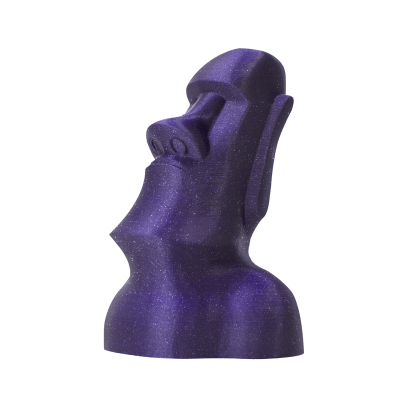 Escultura Moai roxa brilhante e granilhada